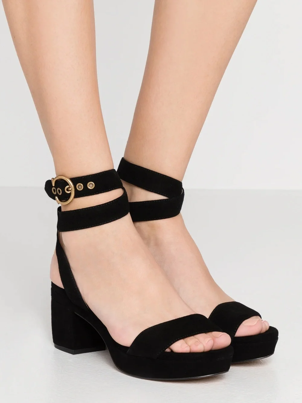 Coach Serena Sandal Black Suede Platform 7.5